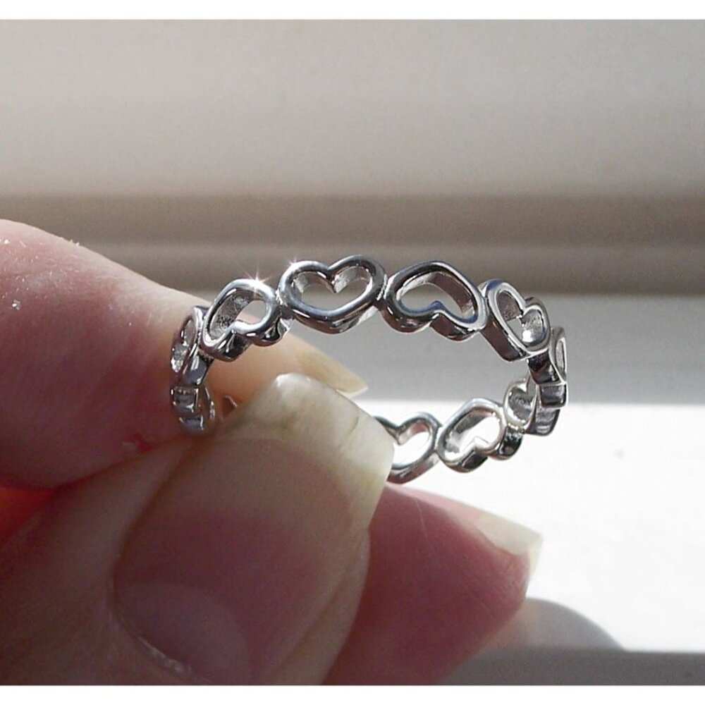925 STERLING SILVER Hearts Eternity Band Ring Thumb Ring - Picture 8 of 16
